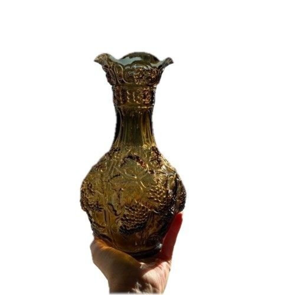 Vintage Imperial Loganberry Blackberry Smoke Glass Vase - MCM Textured 10”